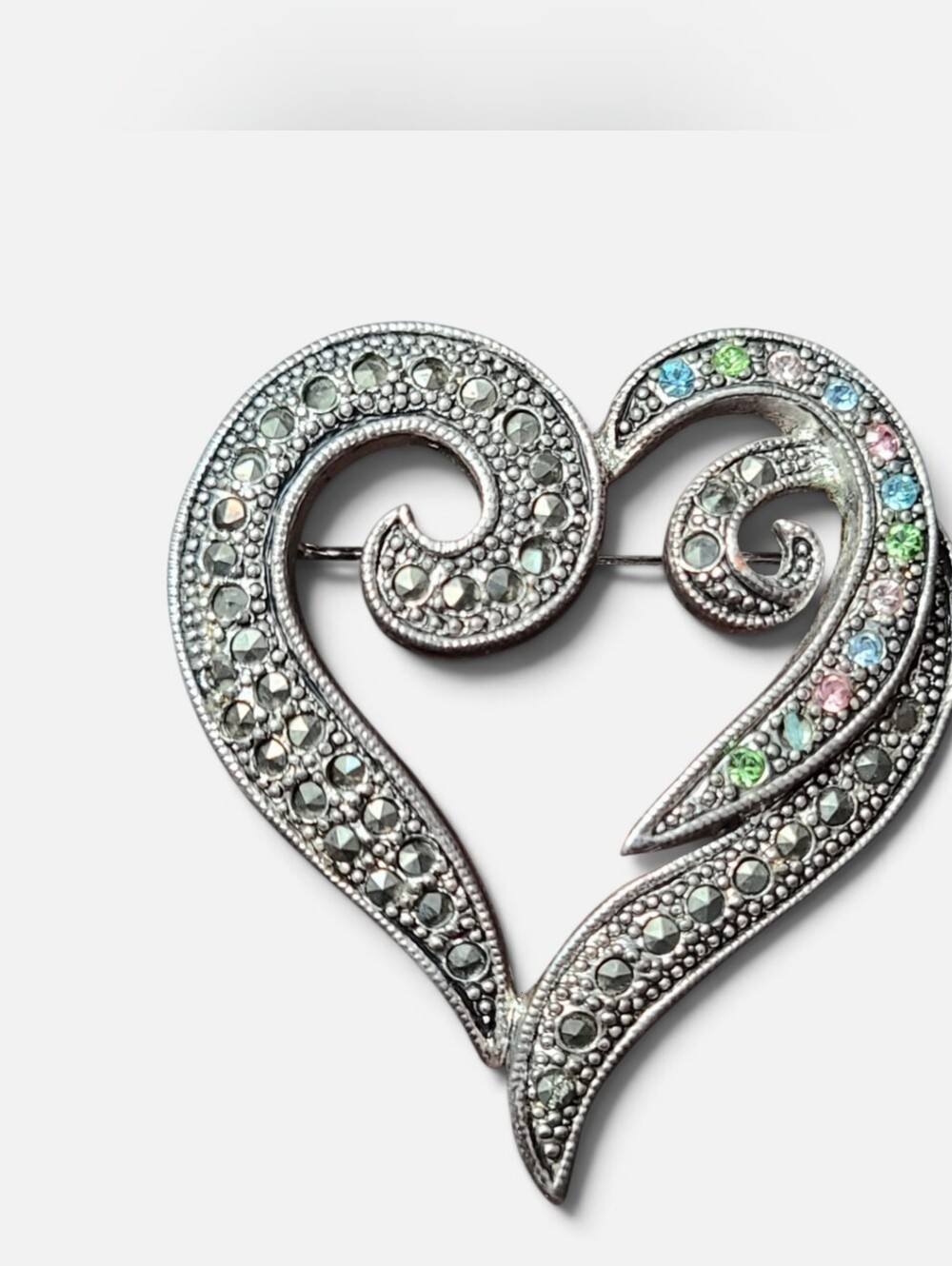 Charter Club Silver Heart Brooch Pin with Multicolor Accent Stones